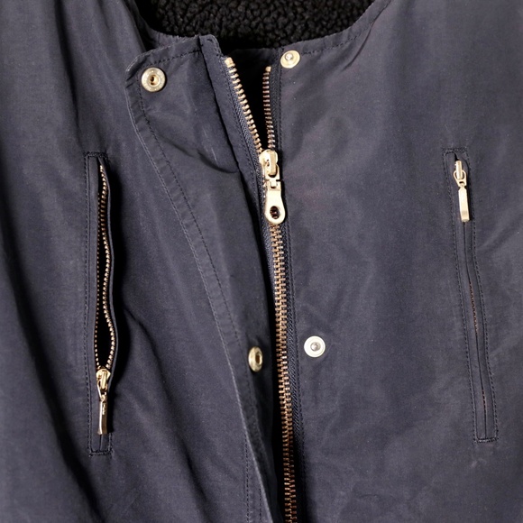 United Arrow Green Label Relaxing Collarless Black Sherpa Parka Utility Jacket M - Picture 3 of 11